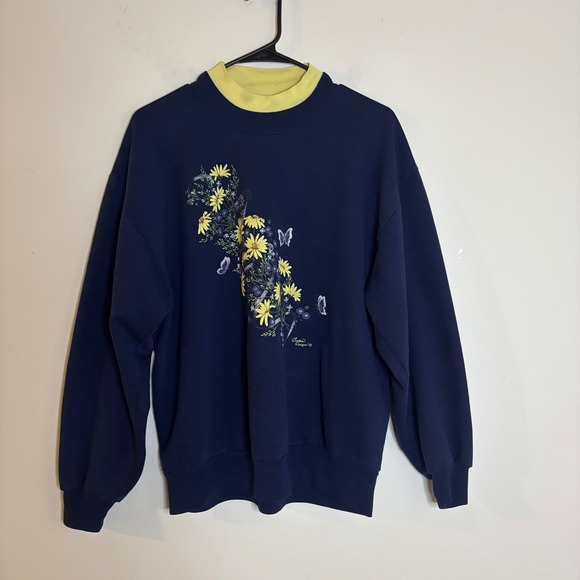 Pleasant Shade Tops - Pleasant Shade Navy Floral Sweatshirt Womens L